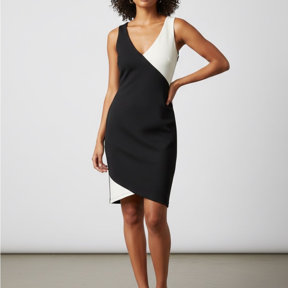 G by Guess Black and White Asymmetrical Dress